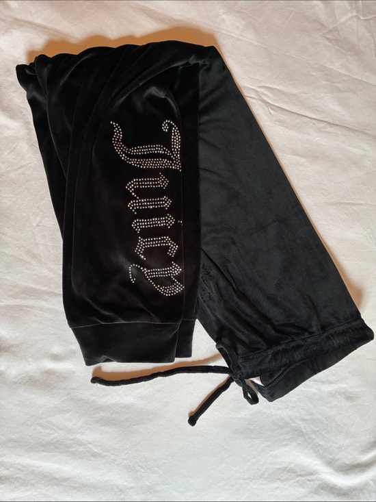 Juicy Couture Other - Juicy Couture Black Velour Joggers with Rhinestone Logo Size Large